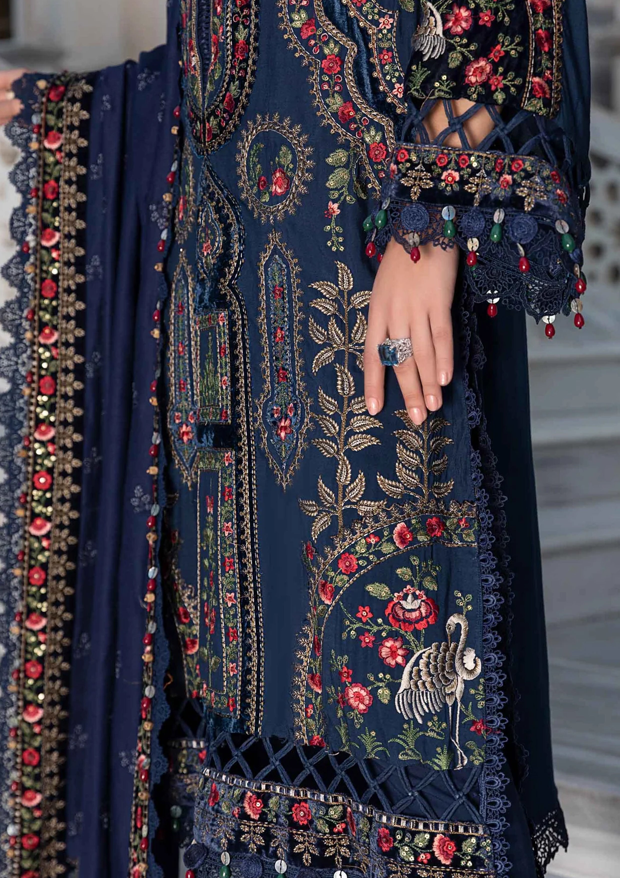 Embroidered Dhanak Unstitched 3PC Set | RJ6024