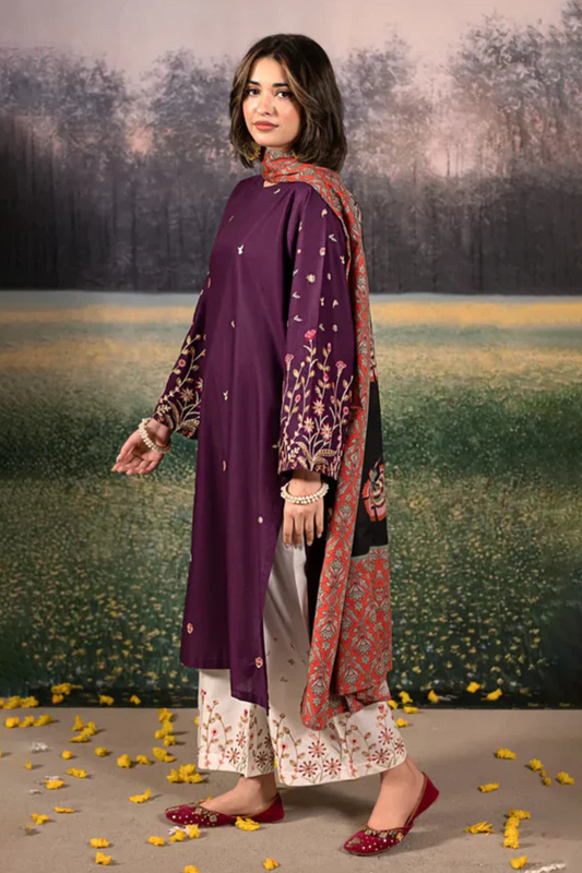 Embroidered Dhanak Unstitched 3PC Set | FS3011