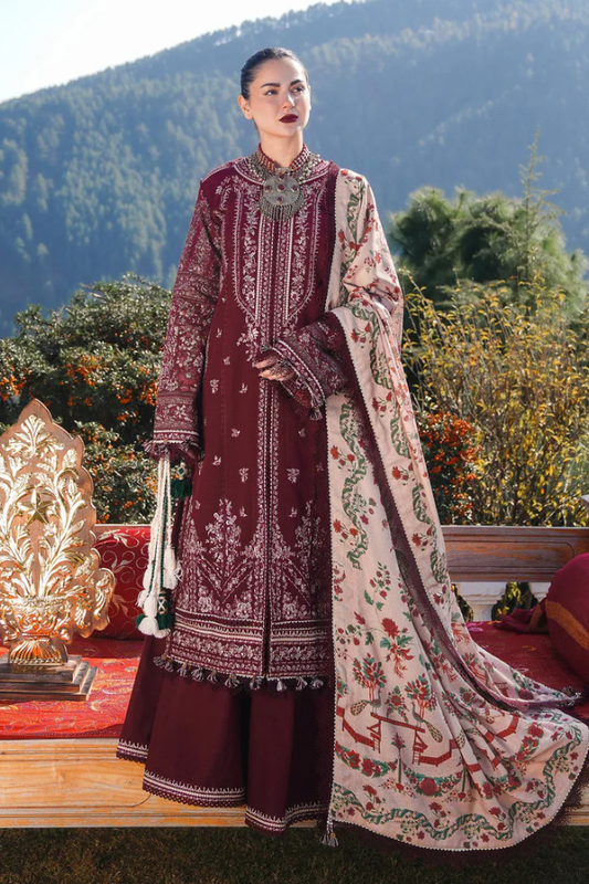 Embroidered Dhanak Unstitched 3PC Set | FS3080