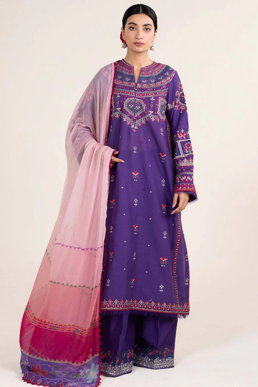 Embroidered Dhanak Unstitched 3PC Set | FS3078