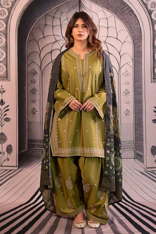Embroidered Dhanak Unstitched 3PC Set | FS3012