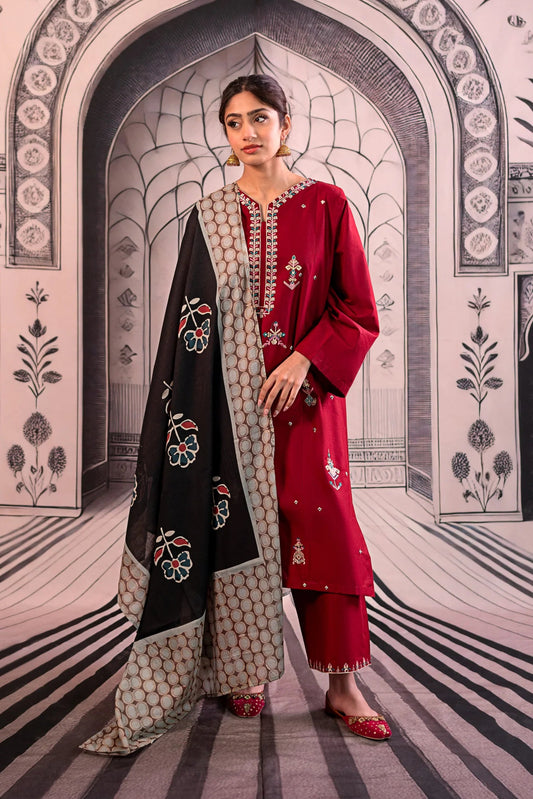 Embroidered Dhanak Unstitched 3PC Set | FS3013