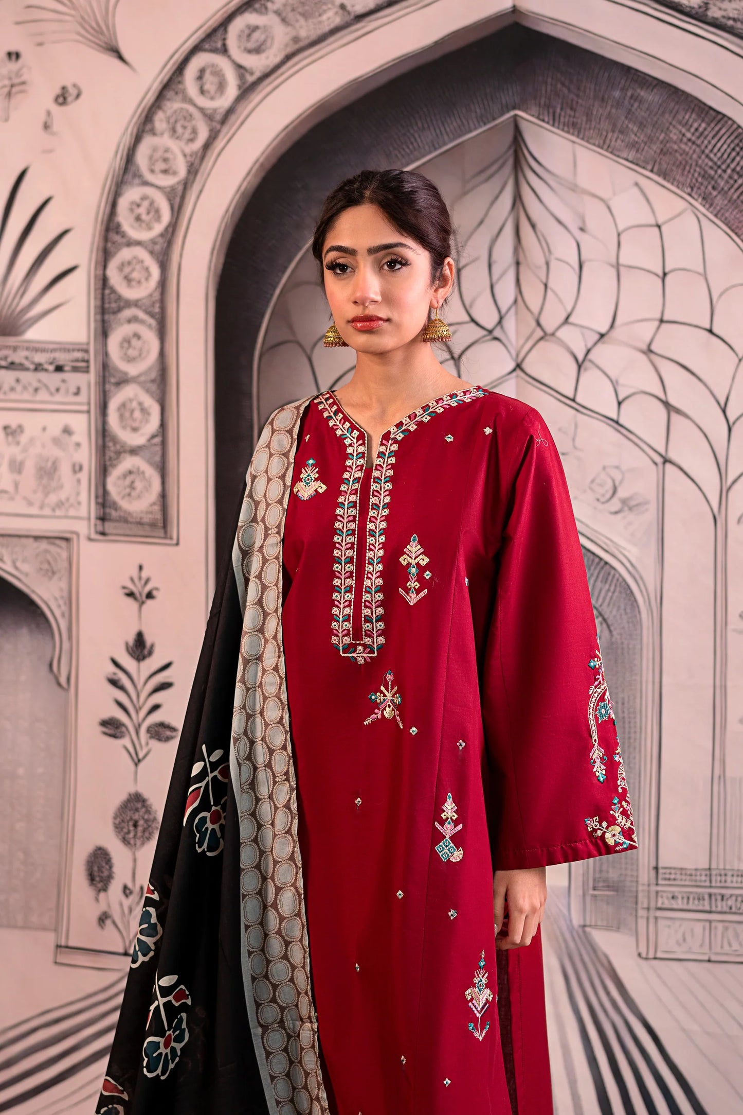 Embroidered Dhanak Unstitched 3PC Set | FS3013