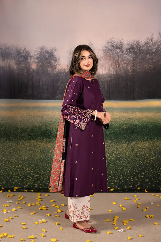 Embroidered Dhanak Unstitched 3PC Set | FS3011