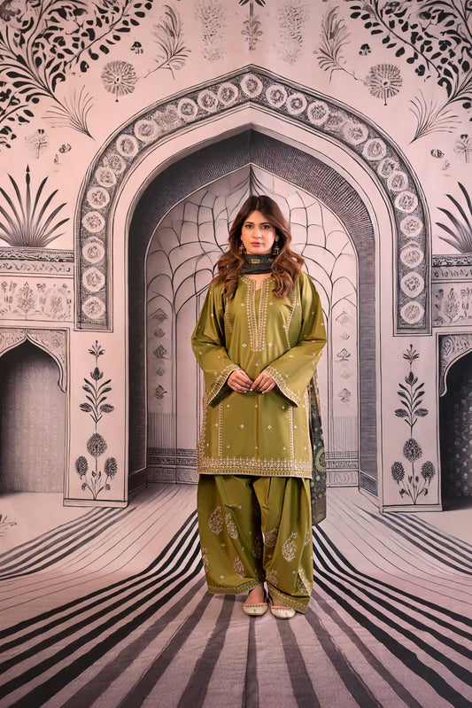 Embroidered Dhanak Unstitched 3PC Set | FS3012
