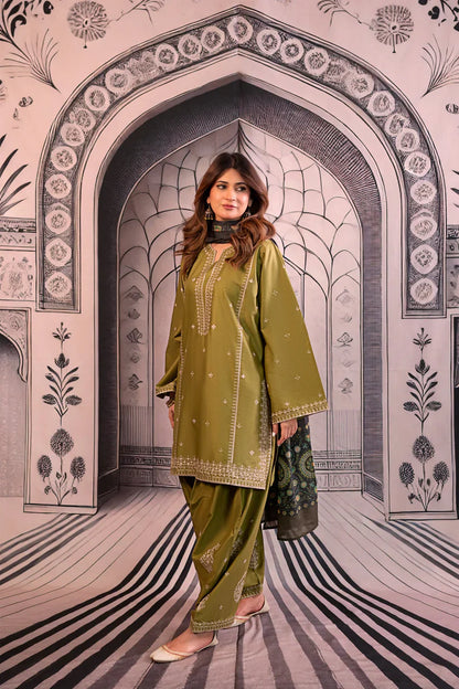 Embroidered Dhanak Unstitched 3PC Set | FS3012