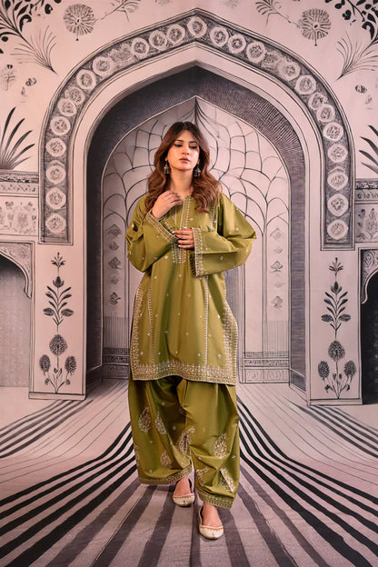 Embroidered Dhanak Unstitched 3PC Set | FS3012