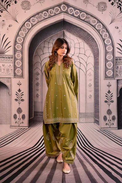 Embroidered Dhanak Unstitched 3PC Set | FS3012