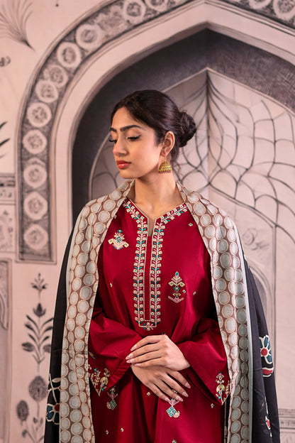 Embroidered Dhanak Unstitched 3PC Set | FS3013