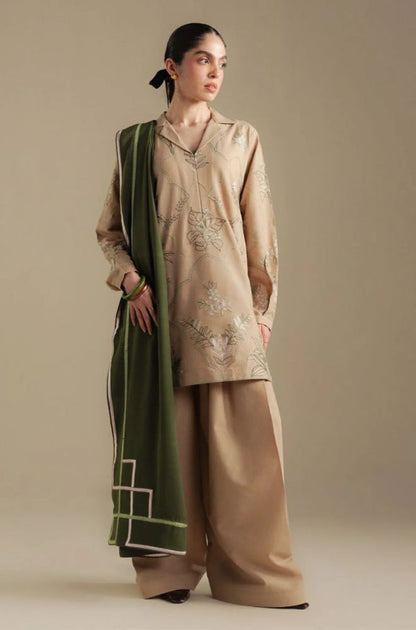 Embroidered Dhanak Unstitched 3PC Set | FS3112