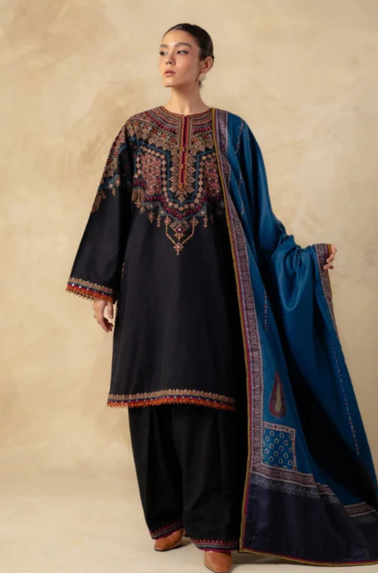 Embroidered Dhanak Unstitched 3PC Set | FS3038