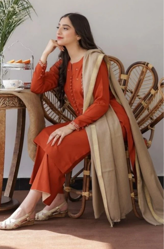 Embroidered Dhanak Unstitched 3PC Set | FS3018