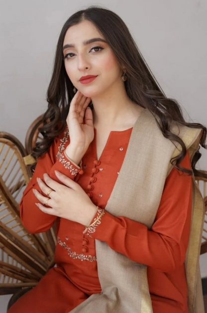 Embroidered Dhanak Unstitched 3PC Set | FS3018