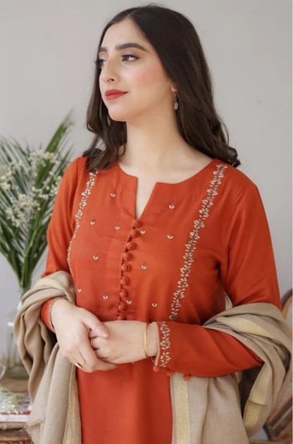 Embroidered Dhanak Unstitched 3PC Set | FS3018
