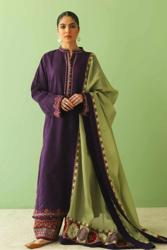 Embroidered Dhanak Unstitched 3PC Set | FS3077