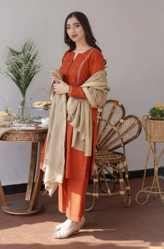 Embroidered Dhanak Unstitched 3PC Set | FS3018