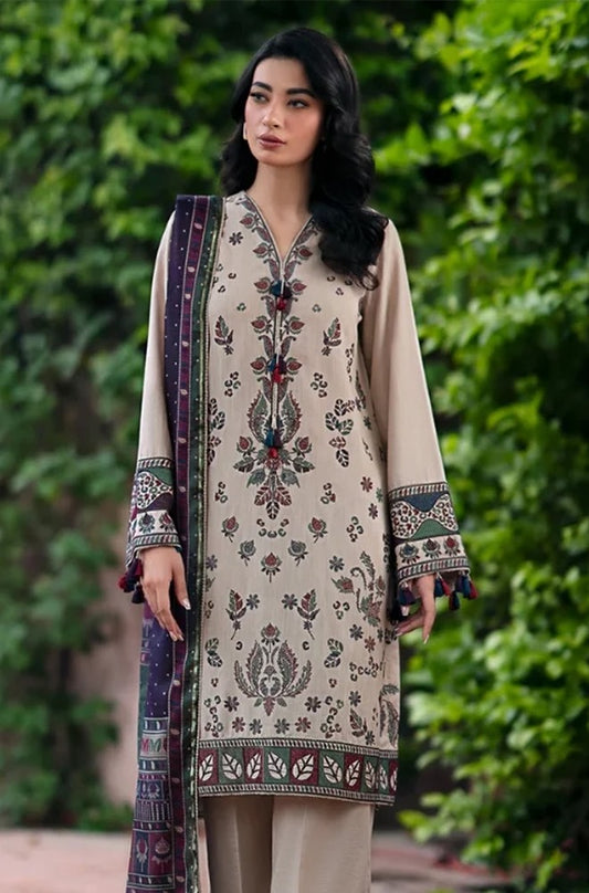 Embroidered Dhanak Unstitched 3PC Set | FS3010