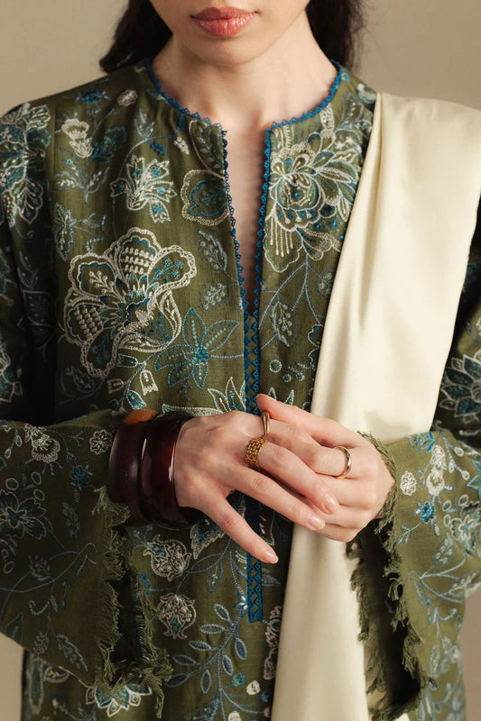 Embroidered Dhanak Unstitched 3PC Set | FS3118