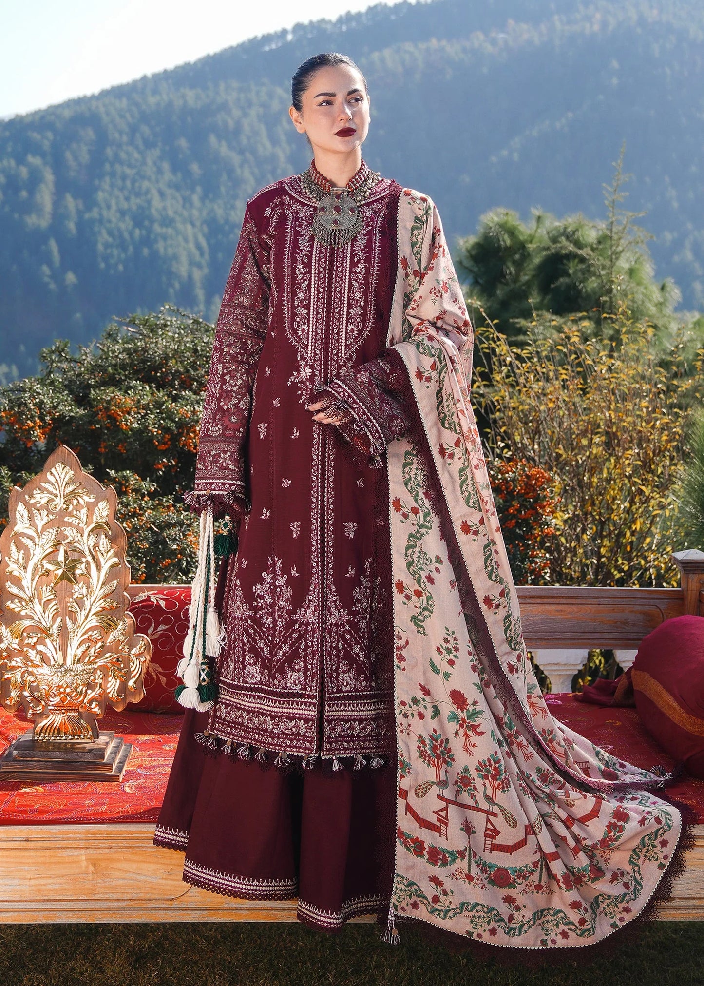 Embroidered Dhanak Unstitched 3PC Set | FS3080