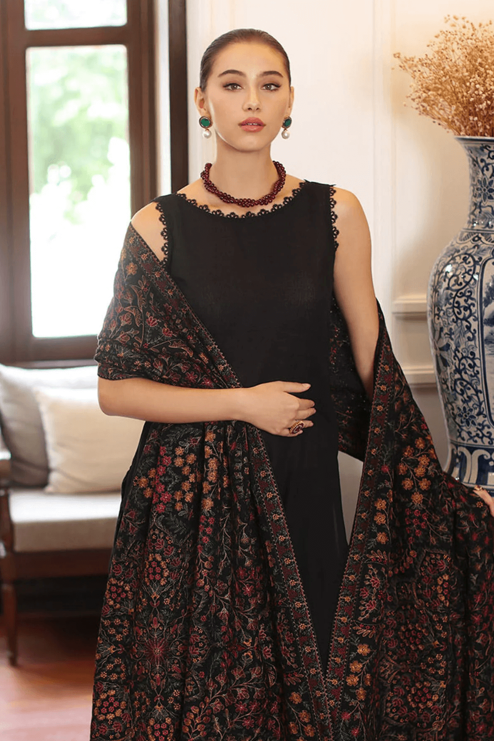 Embroidered  Dhanak Unstitched 3PC Set | FS3086