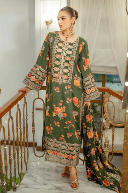 Embroidered Silk Unstitched 3PC Set | FS3088