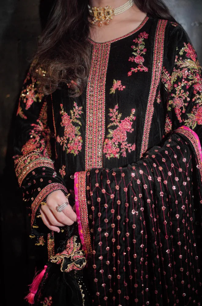 Embroidered Velvet Unstitched 3PC Set | FS3127