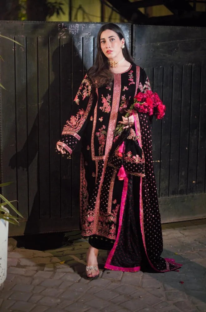 Embroidered Velvet Unstitched 3PC Set | FS3127