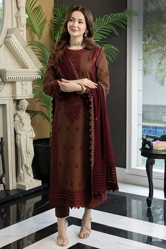 Embroidered Dhanak Unstitched 3PC Set | FS3049