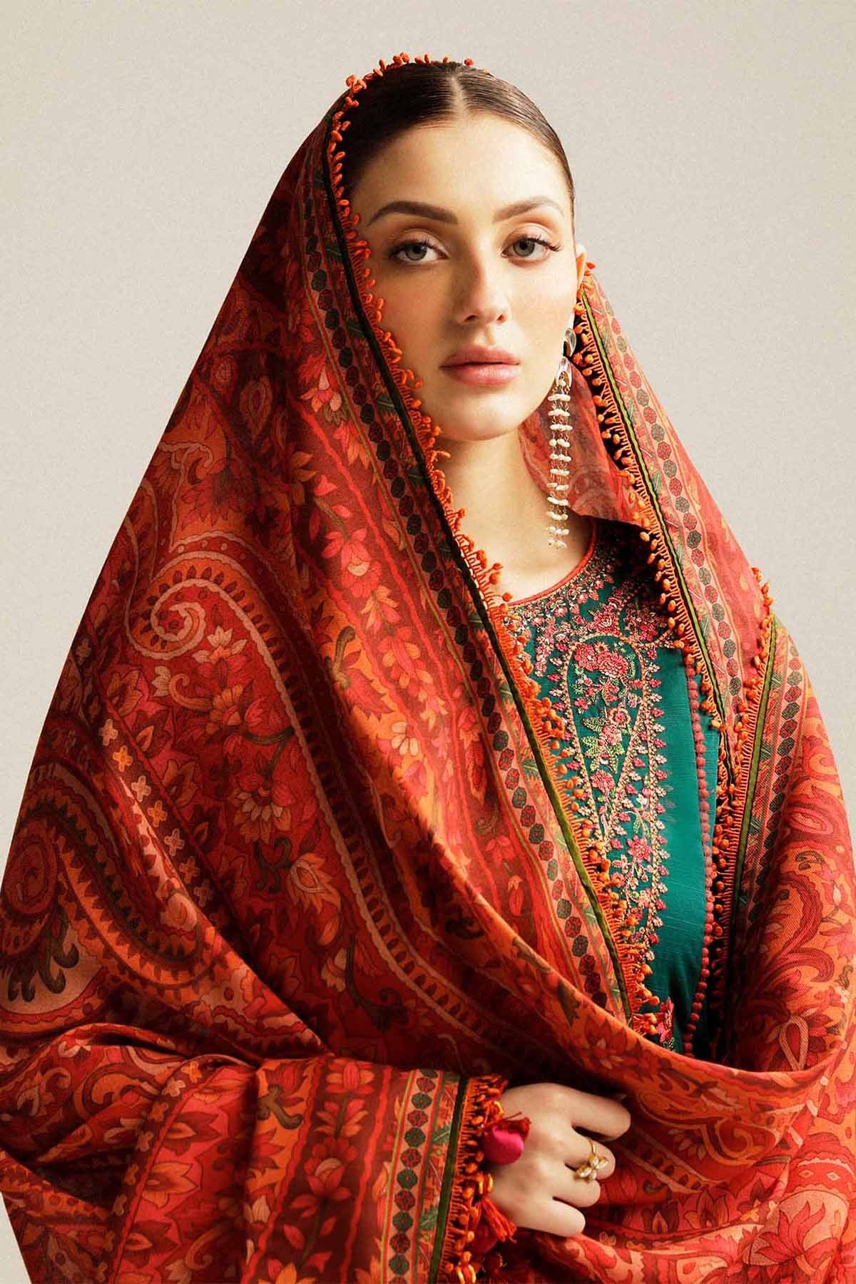Embroidered Dhanak Unstitched 3PC Set | FS3056