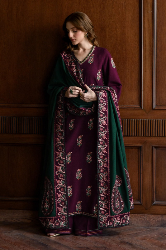 Embroidered Dhanak Unstitched 3PC Set | FS3072