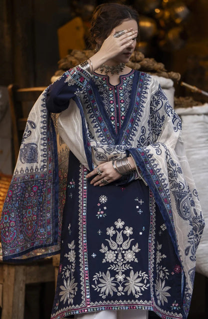 Embroidered Dhanak Unstitched 3PC Set | FS3079