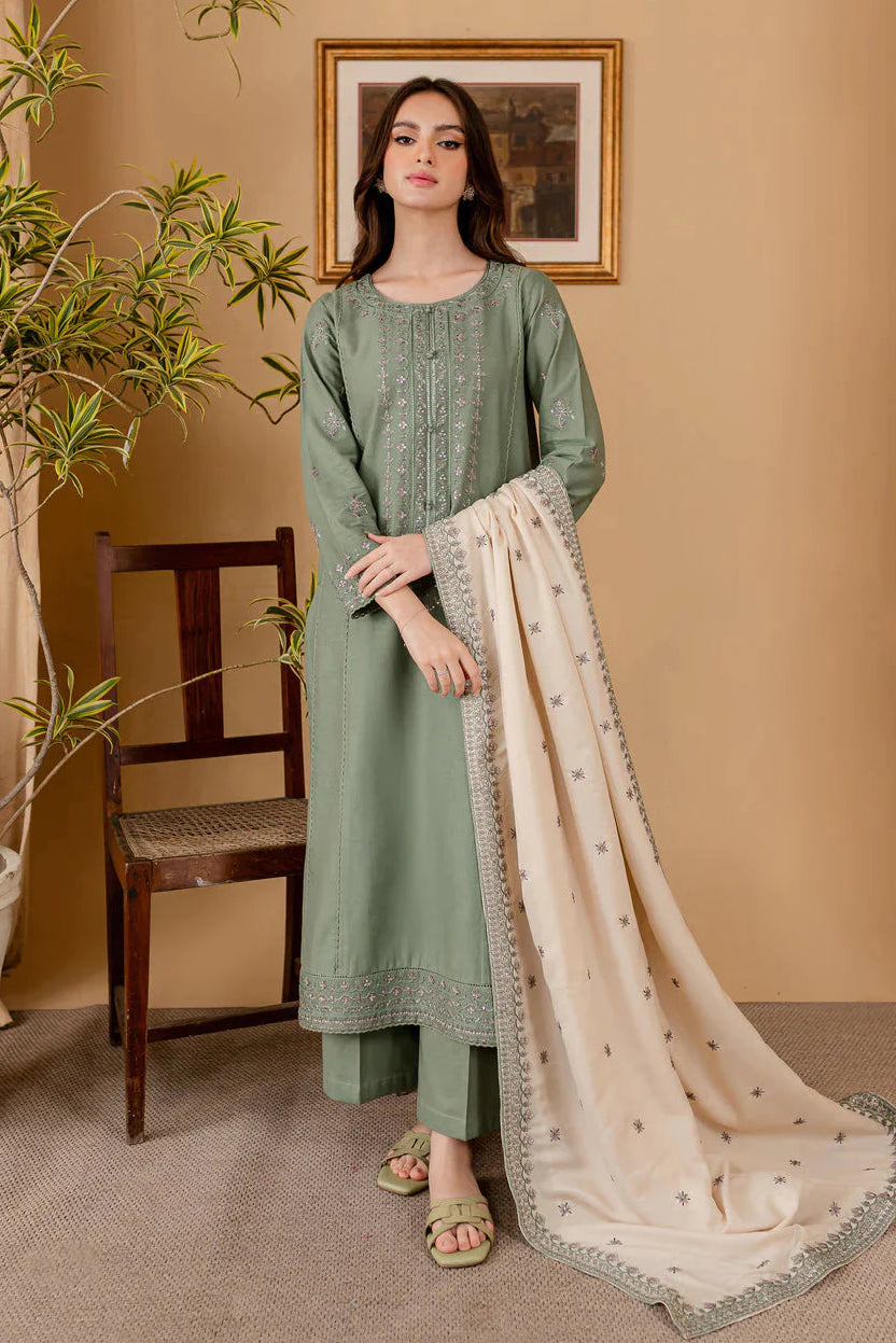Embroidered Dhanak Unstitched 3PC Set | FS3081