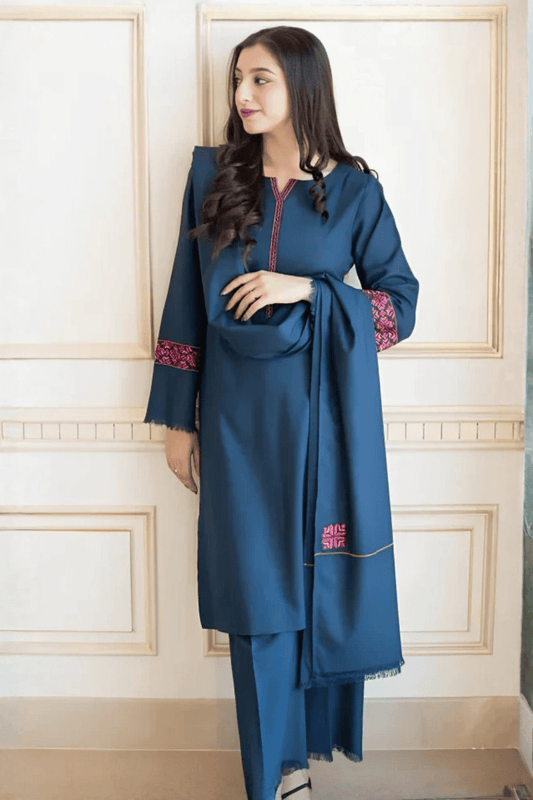 Embroidered  Khaddar Unstitched 3PC Set | FS3084